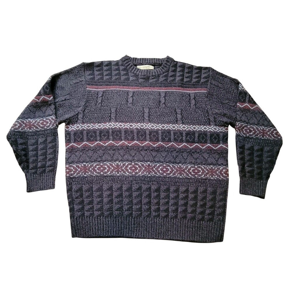 Men's Large Munsingwear Sweater Black Textured Pullover Knit Vintage Korea